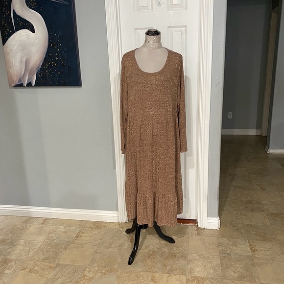 The Unbranded Brand Dresses & Skirts - New Women 3XL Brown Long-sleeved Midi dress tiered babydoll sweater Dress